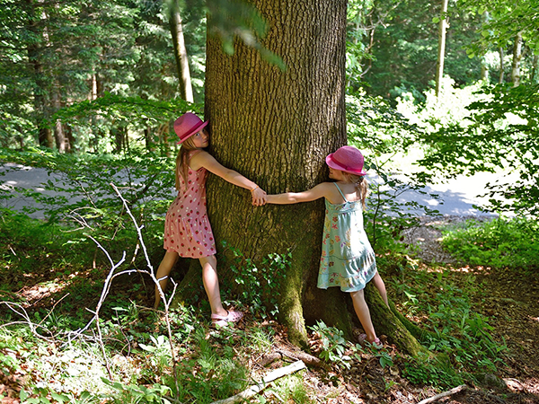 Girls Wrapped Around Tree